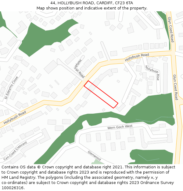 44, HOLLYBUSH ROAD, CARDIFF, CF23 6TA: Location map and indicative extent of plot