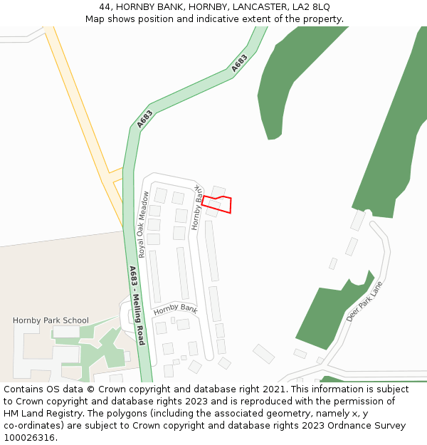 44, HORNBY BANK, HORNBY, LANCASTER, LA2 8LQ: Location map and indicative extent of plot