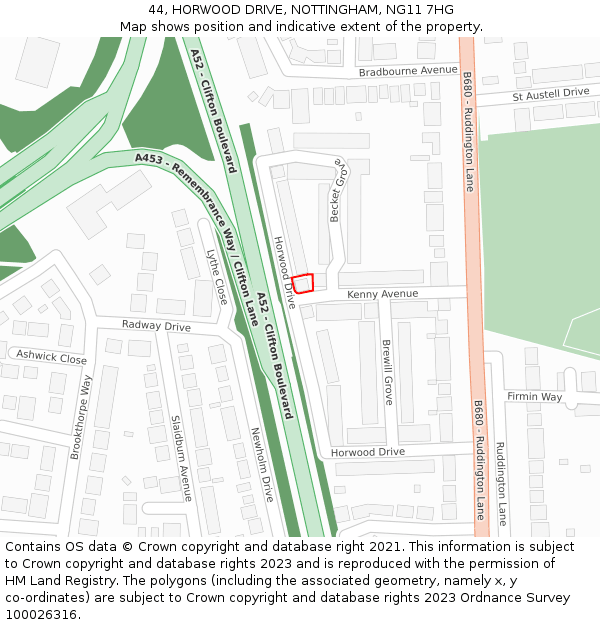 44, HORWOOD DRIVE, NOTTINGHAM, NG11 7HG: Location map and indicative extent of plot