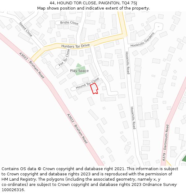 44, HOUND TOR CLOSE, PAIGNTON, TQ4 7SJ: Location map and indicative extent of plot