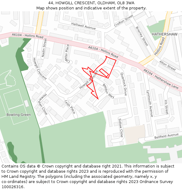 44, HOWGILL CRESCENT, OLDHAM, OL8 3WA: Location map and indicative extent of plot