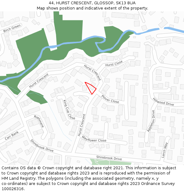 44, HURST CRESCENT, GLOSSOP, SK13 8UA: Location map and indicative extent of plot