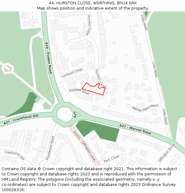 44, HURSTON CLOSE, WORTHING, BN14 0AX: Location map and indicative extent of plot