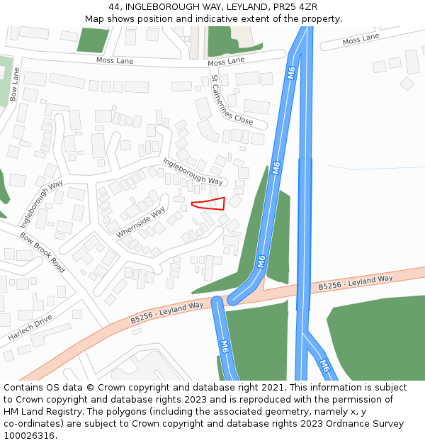 44, INGLEBOROUGH WAY, LEYLAND, PR25 4ZR: Location map and indicative extent of plot