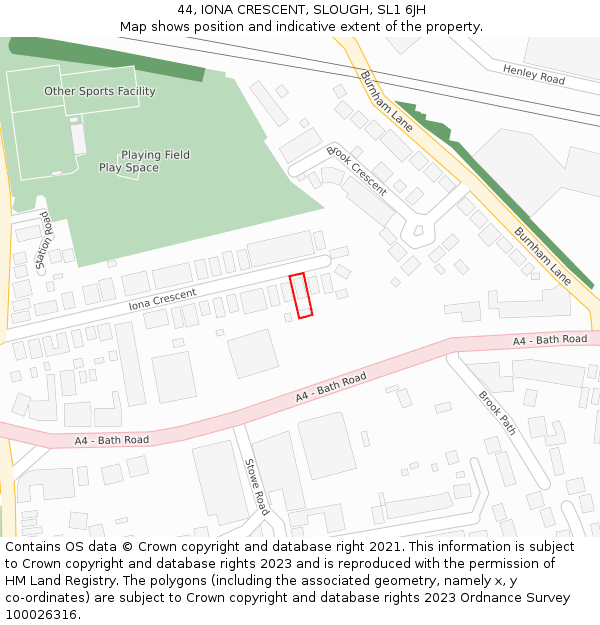 44, IONA CRESCENT, SLOUGH, SL1 6JH: Location map and indicative extent of plot