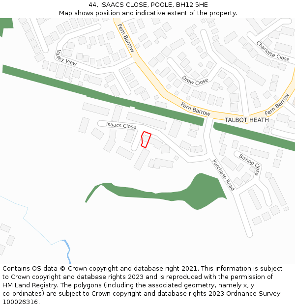 44, ISAACS CLOSE, POOLE, BH12 5HE: Location map and indicative extent of plot