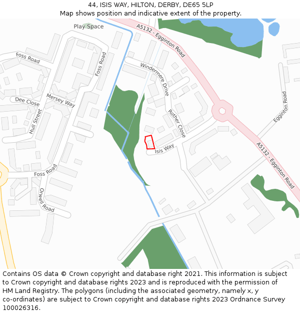 44, ISIS WAY, HILTON, DERBY, DE65 5LP: Location map and indicative extent of plot