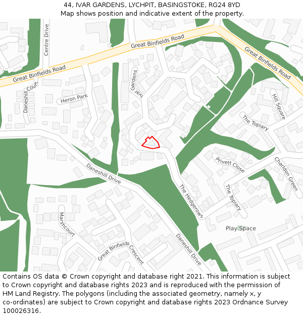 44, IVAR GARDENS, LYCHPIT, BASINGSTOKE, RG24 8YD: Location map and indicative extent of plot