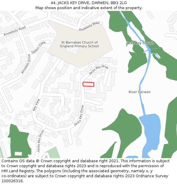 44, JACKS KEY DRIVE, DARWEN, BB3 2LG: Location map and indicative extent of plot