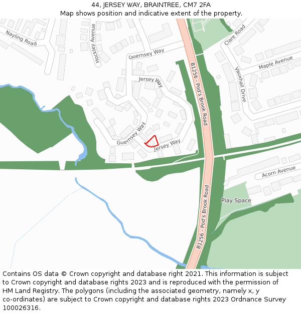 44, JERSEY WAY, BRAINTREE, CM7 2FA: Location map and indicative extent of plot