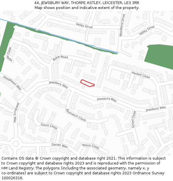 44, JEWSBURY WAY, THORPE ASTLEY, LEICESTER, LE3 3RR: Location map and indicative extent of plot