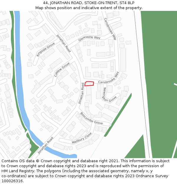 44, JONATHAN ROAD, STOKE-ON-TRENT, ST4 8LP: Location map and indicative extent of plot