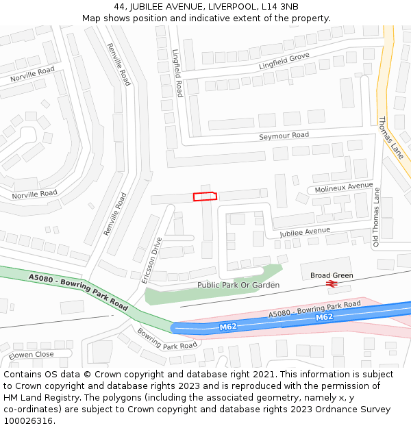 44, JUBILEE AVENUE, LIVERPOOL, L14 3NB: Location map and indicative extent of plot