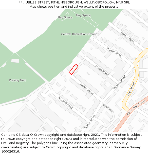 44, JUBILEE STREET, IRTHLINGBOROUGH, WELLINGBOROUGH, NN9 5RL: Location map and indicative extent of plot