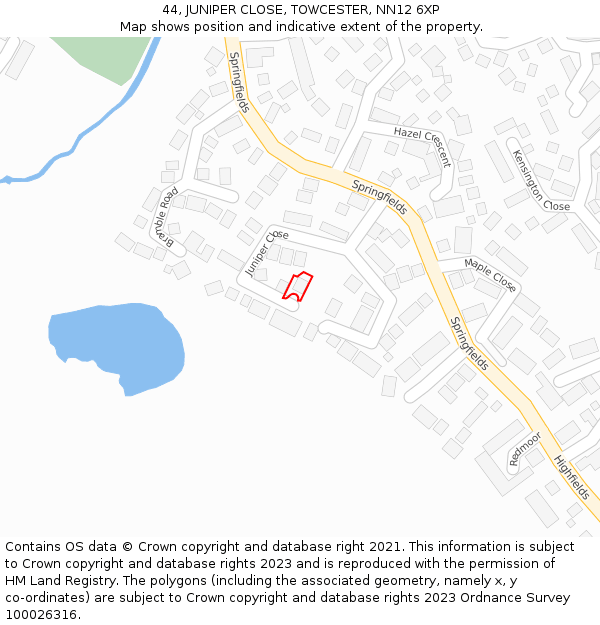 44, JUNIPER CLOSE, TOWCESTER, NN12 6XP: Location map and indicative extent of plot