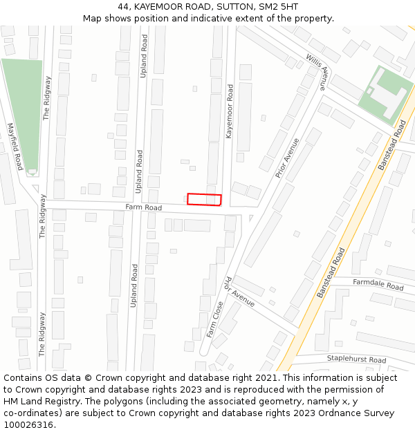 44, KAYEMOOR ROAD, SUTTON, SM2 5HT: Location map and indicative extent of plot