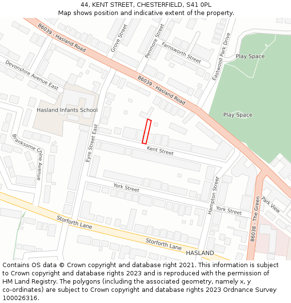 44, KENT STREET, CHESTERFIELD, S41 0PL: Location map and indicative extent of plot