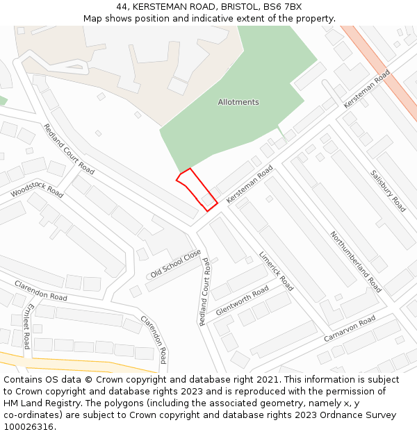 44, KERSTEMAN ROAD, BRISTOL, BS6 7BX: Location map and indicative extent of plot