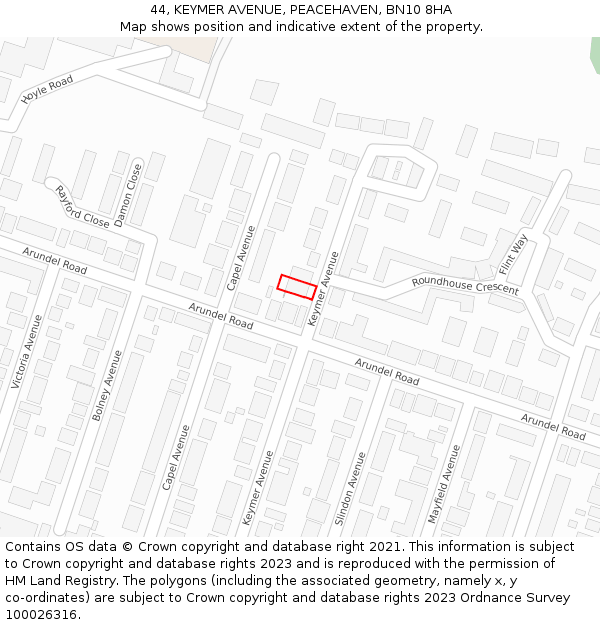 44, KEYMER AVENUE, PEACEHAVEN, BN10 8HA: Location map and indicative extent of plot