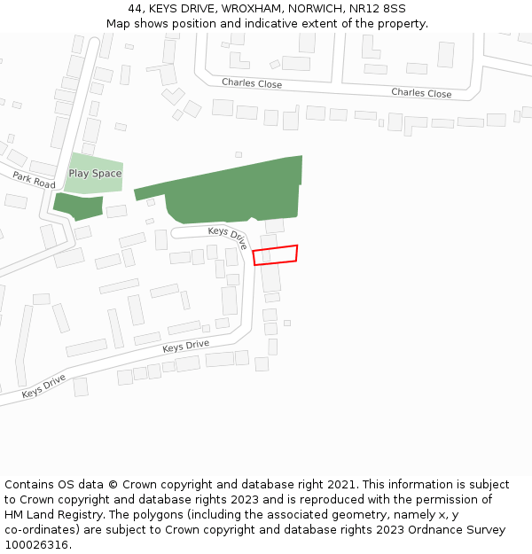 44, KEYS DRIVE, WROXHAM, NORWICH, NR12 8SS: Location map and indicative extent of plot