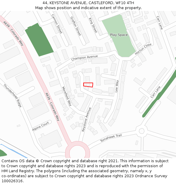 44, KEYSTONE AVENUE, CASTLEFORD, WF10 4TH: Location map and indicative extent of plot