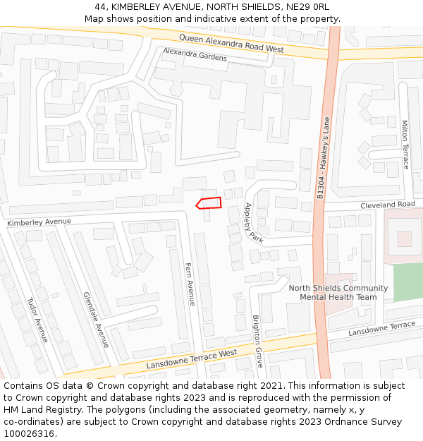 44, KIMBERLEY AVENUE, NORTH SHIELDS, NE29 0RL: Location map and indicative extent of plot