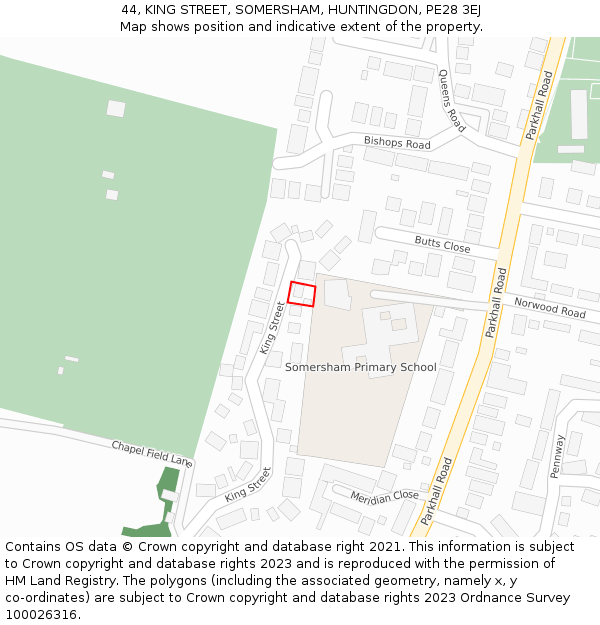 44, KING STREET, SOMERSHAM, HUNTINGDON, PE28 3EJ: Location map and indicative extent of plot