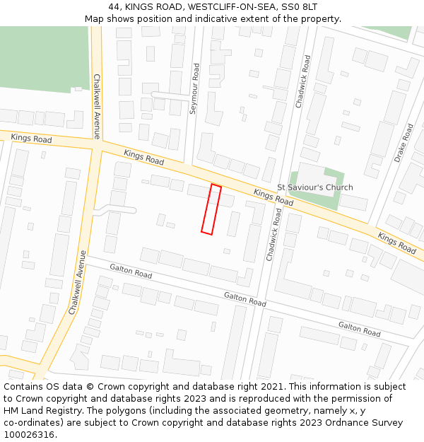 44, KINGS ROAD, WESTCLIFF-ON-SEA, SS0 8LT: Location map and indicative extent of plot