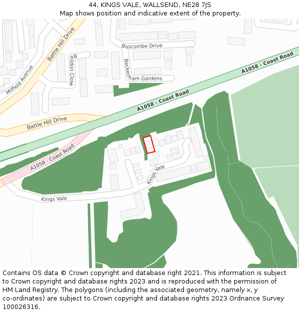 44, KINGS VALE, WALLSEND, NE28 7JS: Location map and indicative extent of plot