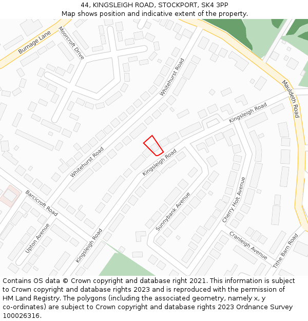 44, KINGSLEIGH ROAD, STOCKPORT, SK4 3PP: Location map and indicative extent of plot