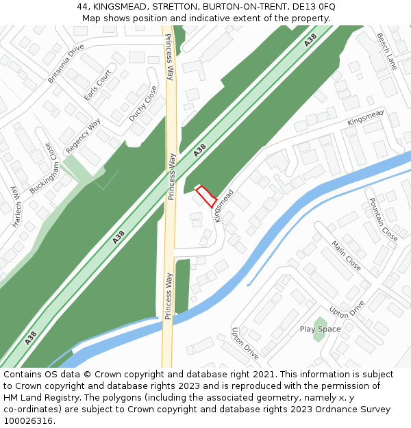 44, KINGSMEAD, STRETTON, BURTON-ON-TRENT, DE13 0FQ: Location map and indicative extent of plot