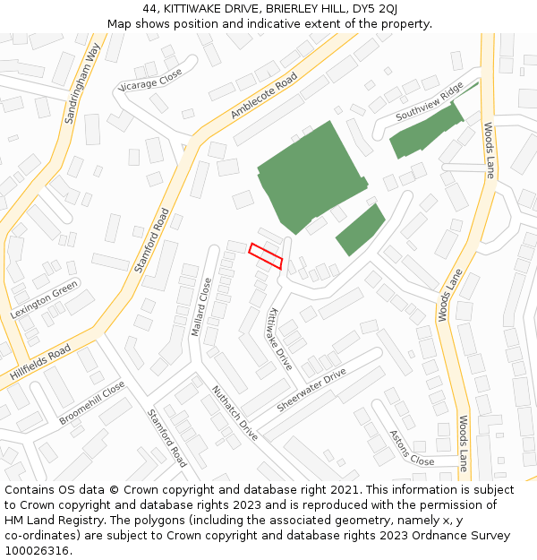 44, KITTIWAKE DRIVE, BRIERLEY HILL, DY5 2QJ: Location map and indicative extent of plot