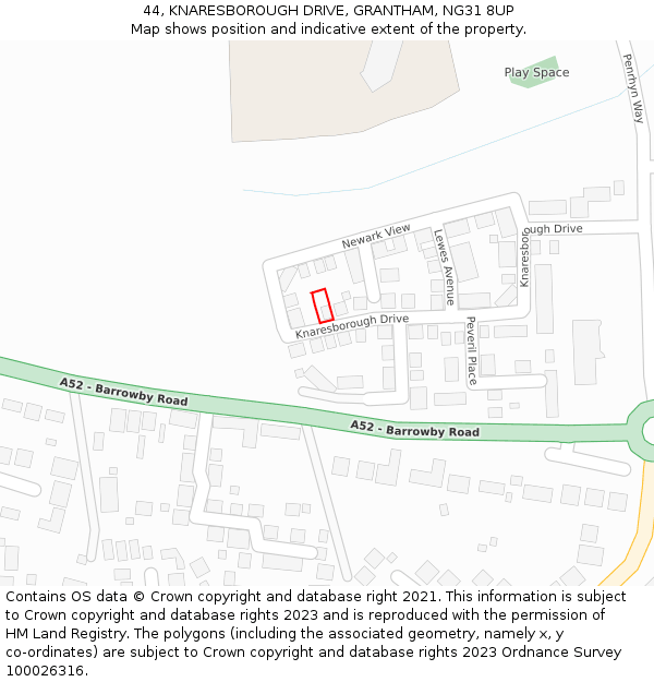 44, KNARESBOROUGH DRIVE, GRANTHAM, NG31 8UP: Location map and indicative extent of plot