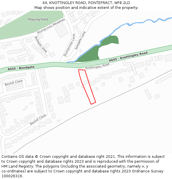 44, KNOTTINGLEY ROAD, PONTEFRACT, WF8 2LD: Location map and indicative extent of plot