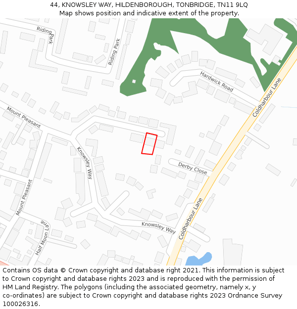 44, KNOWSLEY WAY, HILDENBOROUGH, TONBRIDGE, TN11 9LQ: Location map and indicative extent of plot