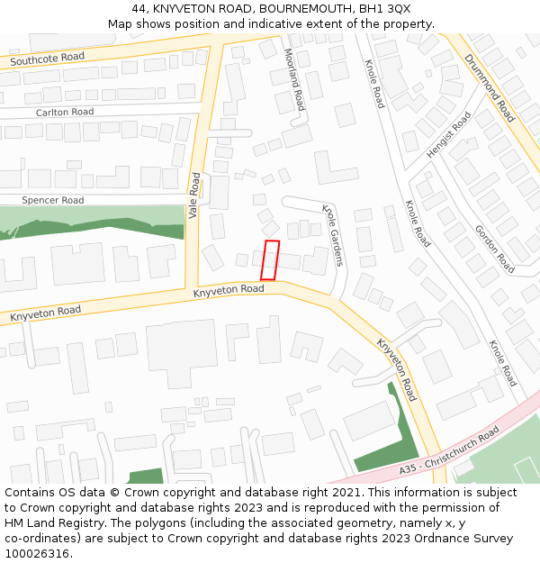 44, KNYVETON ROAD, BOURNEMOUTH, BH1 3QX: Location map and indicative extent of plot