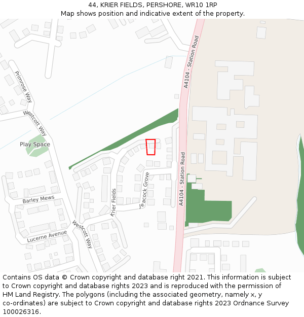 44, KRIER FIELDS, PERSHORE, WR10 1RP: Location map and indicative extent of plot