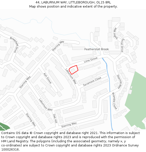 44, LABURNUM WAY, LITTLEBOROUGH, OL15 8RL: Location map and indicative extent of plot