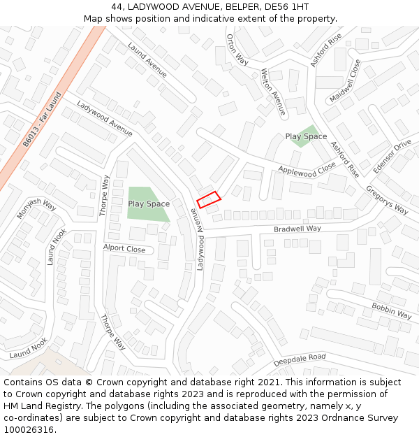 44, LADYWOOD AVENUE, BELPER, DE56 1HT: Location map and indicative extent of plot