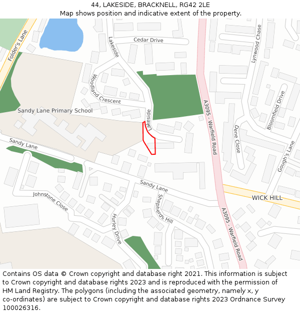 44, LAKESIDE, BRACKNELL, RG42 2LE: Location map and indicative extent of plot