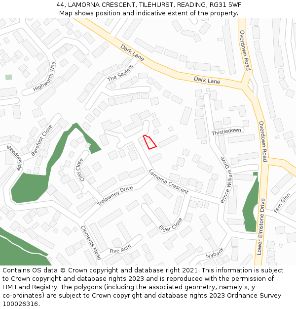 44, LAMORNA CRESCENT, TILEHURST, READING, RG31 5WF: Location map and indicative extent of plot