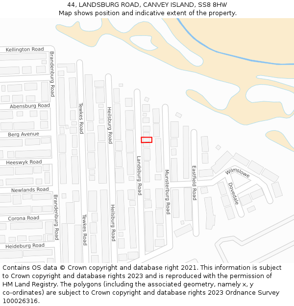 44, LANDSBURG ROAD, CANVEY ISLAND, SS8 8HW: Location map and indicative extent of plot