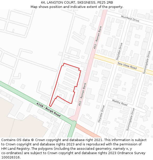 44, LANGTON COURT, SKEGNESS, PE25 2RB: Location map and indicative extent of plot