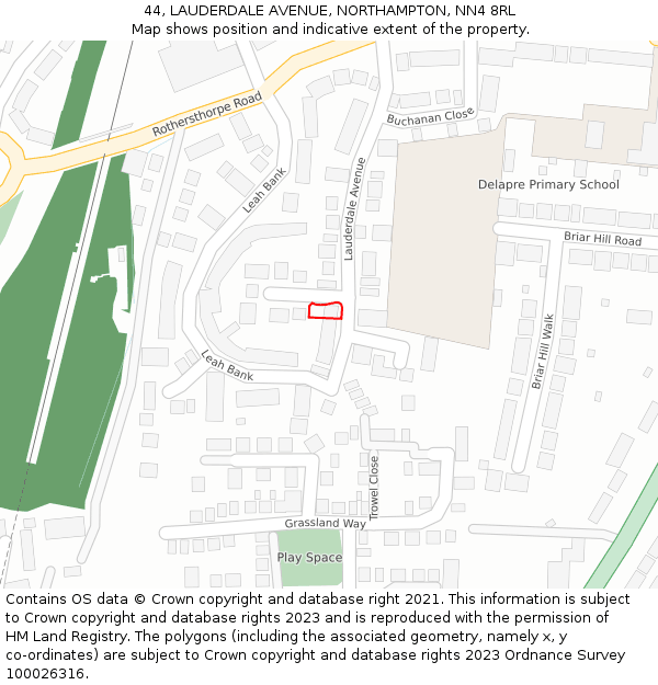 44, LAUDERDALE AVENUE, NORTHAMPTON, NN4 8RL: Location map and indicative extent of plot