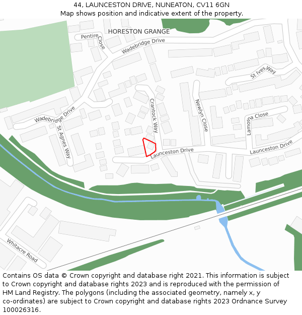 44, LAUNCESTON DRIVE, NUNEATON, CV11 6GN: Location map and indicative extent of plot