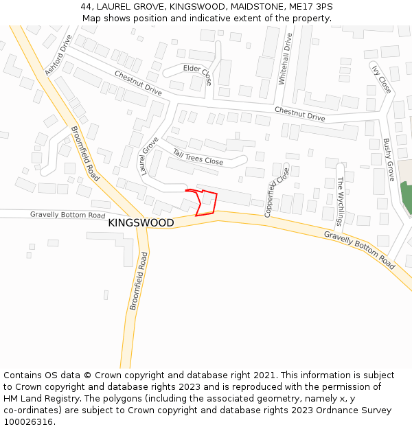 44, LAUREL GROVE, KINGSWOOD, MAIDSTONE, ME17 3PS: Location map and indicative extent of plot