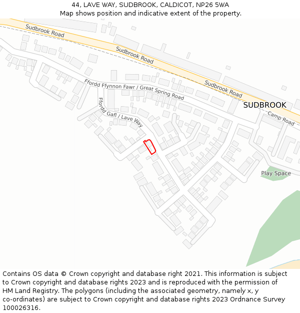 44, LAVE WAY, SUDBROOK, CALDICOT, NP26 5WA: Location map and indicative extent of plot