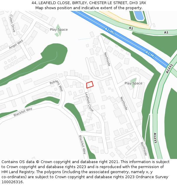 44, LEAFIELD CLOSE, BIRTLEY, CHESTER LE STREET, DH3 1RX: Location map and indicative extent of plot