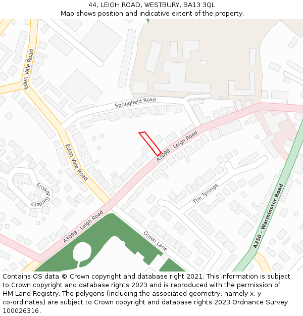 44, LEIGH ROAD, WESTBURY, BA13 3QL: Location map and indicative extent of plot