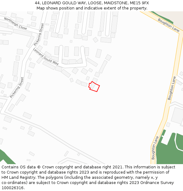 44, LEONARD GOULD WAY, LOOSE, MAIDSTONE, ME15 9FX: Location map and indicative extent of plot